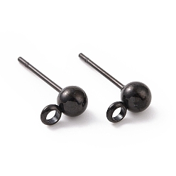 Electrophoresis Black 304 Stainless Steel Ball Post Stud Earring Findings, with Loop and 316 Surgical Stainless Steel Pin, Electrophoresis Black, 17x9x6mm, Hole: 1.6mm, Pin: 0.8mm