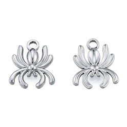 Stainless Steel Color 201 Stainless Steel Charms, Spider, Stainless Steel Color, 15x13x2mm, Hole: 2mm