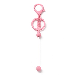Perlas de Color Rosa Llavero con cuentas de barra de aleación pintado con aerosol para hacer joyas y manualidades, Con broches de langosta de aleación y anillo de hierro, rosa perla, 15.5~15.8 cm