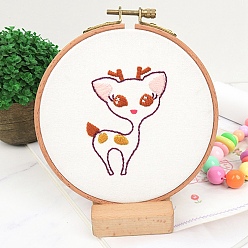 Deer DIY Cartoon Animal Embroidery Sets, Including Imitation Bamboo Frame, Plastic & Alloy Pins, Cloth, Colorful Threads, Deer Pattern, 37~190x1~195x0.6~8.5mm, Inner Diameter: 107mm