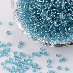 Turquoise Pâle 6/0 perles de rocaille de verre, trou rond argenté, ronde, turquoise pale, 6/0, 4mm, Trou: 1.5mm, environ450 pcs / 50 g, 50 g / sac, 18sacs/2livre