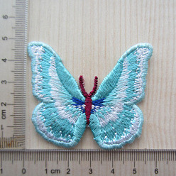 Medium Turquoise Butterfly Shape Computerized Embroidery Cloth Iron on/Sew on Patches, Costume Accessories, Medium Turquoise, 60x70mm