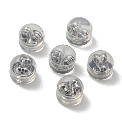 Platinum Rack Plating Brass Ear Nuts, with Silicone Findings, Half Round, Long-Lasting Plated, Cadmium Free & Lead Free, Silicone Cover Ear Nuts, Platinum, 4.5x5x5mm, Hole: 0.9mm