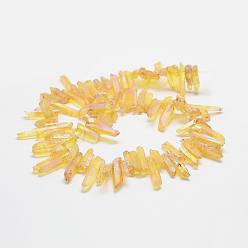 Dark Orange Electroplate Natural Nuggets Quartz Crystal Beads Strands, Grade AB, Dyed AB Color Plated, Dark Orange, 20~56x6~8x6~7mm, Hole: 1mm, about 72pcs/strand, 15.4 inch(39.1cm)