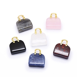 Mixed Stone Natural & Synthetic Gemstone Brass Pendants, Golden, Bag, 27~29x24~26x9~13mm, Hole: 6mm