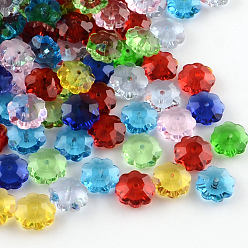 Color mezclado Flores de perlas de vidrio transparente, perlas de la margarita, facetados, color mezclado, 9.5~10x4 mm, agujero: 1 mm