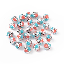 Colorful Platinum Plated Acrylic Enamel Beads, with ABS Imitation Pearl Beads, Spiral Shape, Colorful, 16~19mm, Hole: 2.3mm