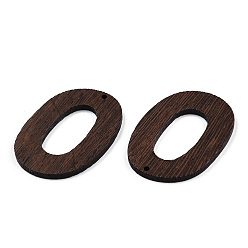 Coconut Brown Natural Wenge Wood Pendants, Undyed, Oval Ring Charms, Coconut Brown, 48x35x3.5mm, Hole: 2mm