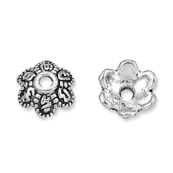 Antique Silver Tibetan Style Alloy Bead Caps, Cadmium Free & Lead Free, Flower, 6-Petal, Antique Silver, 8x8x3mm, Hole: 1.4mm, about 4160pcs/1000g