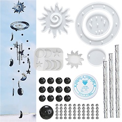 Blanco Kits de fabricación de campanas de viento de sol, luna y estrella, incluidos los moldes de silicona, tubo de aluminio, granos de acrílico e hilo de cristal, blanco, 74 PC / sistema