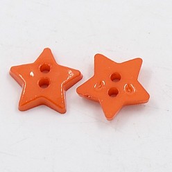 Rouge Orange Boutons acryliques, 2-trou, teint, étoiles, rouge-orange, 12x2mm, Trou: 1mm