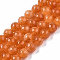 Orange Foncé Perles naturelles de quartz brins, teint, ronde, orange foncé, 8mm, Trou: 1~1.2mm, Environ 45~46 pcs/chapelet, 14.76 pouce (37.5 cm)
