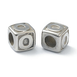 Letter O 304 Stainless Steel European Beads, Large Hole Beads, Horizontal Hole, Cube with Letter, Stainless Steel Color, Letter.O, 8x8x8mm, Hole: 4mm