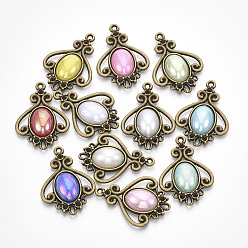 Mixed Color Antique Bronze Plated Alloy Pendant Rhinestone Settings, with Resin, Flower, Mixed Color, Fit for 2mm Rhinestone, 33x23.5x5mm, Hole: 1.4mm