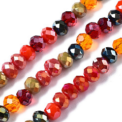 Red Electroplate Glass Beads Strands, Faceted, Rondelle, Red, 4.5x3.5mm, Hole: 1mm, about 140~143pcs/strand, 18.90 inch~19.29 inch(48cm~49cm)