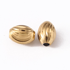 Golden & Stainless Steel Color 201 Stainless Steel Corrugated Beads, Oval, Golden & Stainless Steel Color, 8x6mm, Hole: 1.8mm