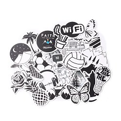 Noir Mélanger le dessin animé de motif stickers, décalcomanies imperméables en vinyle, pour bouteilles d'eau ordinateur portable téléphone skateboard décoration, noir et blanc, 4.2x3.2x0.02 cm, 50 pcs /sachet 