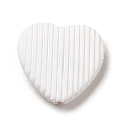 White Opaque Acrylic Beads, with Enamel, Heart with Stripe Groove Pattern, White, 22x23x6.5mm, Hole: 1.8mm