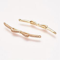 Golden Brass Micro Pave Cubic Zirconia Links, Bowknot, Golden, 39x3x3.5mm, Hole: 1mm
