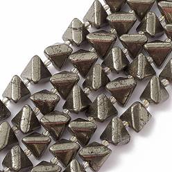 Pyrite Natural Pyrite Beads Strands, with Seed Beads, Triangle, 11~14x15~16x13.5~14mm, Hole: 1.2mm, about 14pcs/strand, 8.07''(20.5cm)
