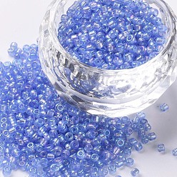 Cornflower Blue Round Glass Seed Beads, Transparent Colours Rainbow, Round, Cornflower Blue, 2mm