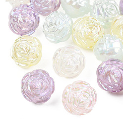 Couleur Mélangete Perles acryliques plaquées, nacré, fleur, couleur mixte, 24x24x23mm, Trou: 3.5mm