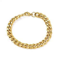 Golden Vacuum Plating 201 Stainless Steel Curb Chain Bracelet with 304 Stainless Steel Clasps for Men Women, Golden, 8 inch(20.4cm), Link: 10x8x2mm