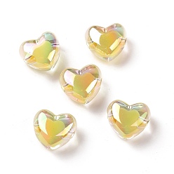Champagne Yellow Transparent Acrylic Beads, Bead in Bead, AB Color Plated, Heart, Champagne Yellow, 19x21.5x14mm, Hole: 3.5mm