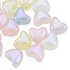Color mezclado Perlas de acrílico chapadas en arco iris iridiscentes, perlas de brillo, corazón, color mezclado, 8.5x11x7.5 mm, agujero: 4 mm