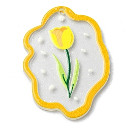 Amarillo Polvo de brillo transparente, colgantes de acrílico, flor, amarillo, 39x28.5x2 mm, agujero: 1.8 mm
