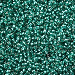 Vert Mer Moyen 12/0 grader des perles de rocaille en verre rondes, Argenté, vert de mer moyen, 12/0, 2x1.5mm, Trou: 0.3mm, environ 30000 pcs / sachet 