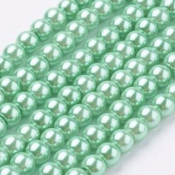 Spring Green Eco-Friendly Dyed Glass Pearl Round Beads Strands, Grade A, Cotton Cord Threaded, Spring Green, 4~4.5mm, Hole: 0.7~1.1mm, about 104pcs/strand, 15 inch