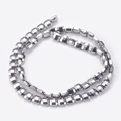 Platinum Plated Electroplated Non-magnetic Synthetic Hematite Beads Strands, Faceted, Square, Platinum Plated, 6x6x3mm, Hole: 0.5mm, about 68pcs/strand, 15.9 inch(40.5cm)