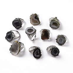 Натуральный Агат Регулируемое кольцо с натуральным агатом, необработанное грубое кольцо, украшения из латуни с платиновым покрытием для женщин, внутренний диаметр: 15.3~18.4 мм