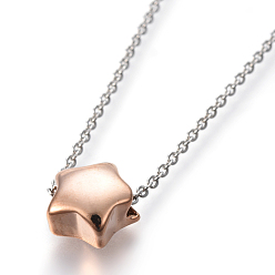 Rose Gold & Stainless Steel Color 304 Stainless Steel Pendant Necklaces, with Lobster Claw Clasps and Cable Chains, Star, Rose Gold & Stainless Steel Color, 17.9 inch(45.5cm), Pendant: 11.5x11.5x6mm