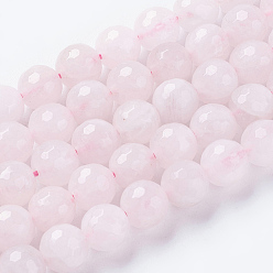 Rose Quartz Natural Rose Quartz Beads Strands, Faceted, Round, Pink, 10mm, Hole: 1mm, about 38pcs/strand, 15.75 inch