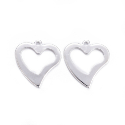 Silver 201 Stainless Steel Pendants, Heart, Silver Color Plated, 15.5x15x1mm