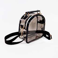 Черный Прозрачная сумка-слинг с лазерным принтом, мини-рюкзак через плечо из ПВХ, с ручкой из искусственной кожи, для женщин девушек, чёрные, 17.5x17.5x7 см