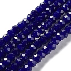 Bleu Nuit Brins de perles de verre imitation jade peints au four, facettes rondelle, bleu minuit, 10x8mm, Trou: 1mm, Environ 63~65 pcs/chapelet, 18.90'' (48~50 cm)