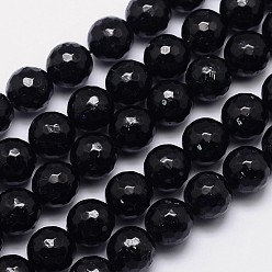 Tourmaline Faceted Round Natural Black Tourmaline Bead Strands, Grade AB+, 8mm, Hole: 1mm, about 52pcs/strand, 15.5 inch