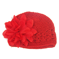 Red Handmade Crochet Baby Beanie Costume Photography Props, with Lace Flower, Red, 180mm