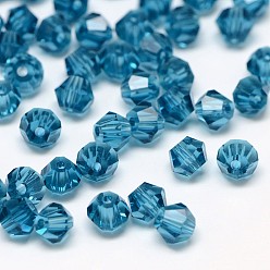 Bleu Acier Imitation 5301 perles de bicône, verre transparent perles à facettes, bleu acier, 3x2.5mm, Trou: 1mm, environ 720 pcs / sachet 