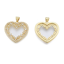 Real 18K Gold Plated Brass Micro Pave Clear Cubic Zirconia Pendants, Heart, Real 18K Gold Plated, 26x26x3mm, Hole: 3.5x4mm