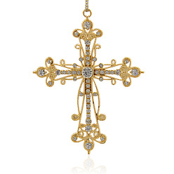 Golden Golden Alloy Rhinestone Big Pendants, Cross Necklace Charms, Crystal, 93x71.5x7mm, Hole: 3mm