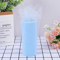 Light Sky Blue 22M Polyester Tulle Fabric Rolls, Deco Mesh Ribbon Spool for Wedding and Decoration, Light Sky Blue, 5-7/8 inch(150mm), about 24.06 Yards(22m)/Roll