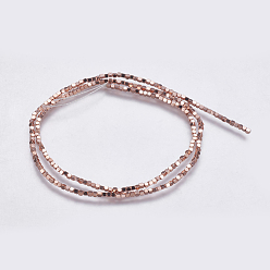 Rose Gold Plated Electroplate Non-magnetic Synthetic Hematite Bead Strands, Faceted, Cube, Rose Gold Plated, 1.5x1.5x1.5mm, Hole: 0.2mm, about 244pcs/strand, 15.9 inch