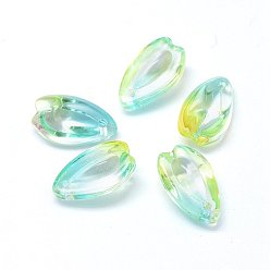 Light Green Transparent Glass Charms, Teardrop Shaped Petal, Two Tone, Light Green, 13x8x5.5mm, Hole: 1.2mm