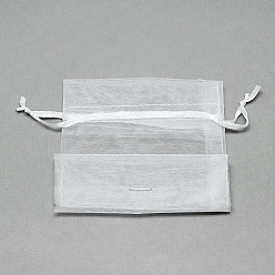 Blanc Sacs organza , bijoux cadeau pochettes en maille pour noce sacs de bonbons de noël, haute densité, rectangle, blanc, 9x7 cm