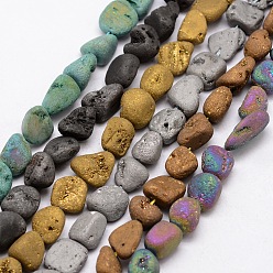 Mixed Color Electroplated Natural Quartz Beads Strands, Nuggets, Mixed Color, 10~13x10~12x6~10mm, Hole: 1mm, about 35~36pcs/strand, 14.96 inch