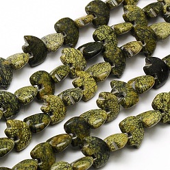 Serpentin Perles en pierre de serpentine / dentelle verte d'ours blanc, 10.5x14~15x6~7mm, trou: 1mm, environ 39 pcs/chapelet, 14
